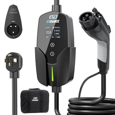 EVDANCE Level 2 EV Charger (32Amp, 240V, NEMA 14-50P), 7.68kW Fast Portable & Home Electric Car Charger with 25ft Cable, Adjustable Current/Delay Chargin for J1772 EVs