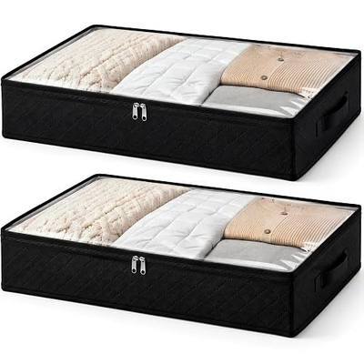 Fixwal Black Underbed Storage Bags with Clear Window and 2 Reinforced Handles Under Bed Storage Containers for Clothing, Bedding, Comforter (2 Pack)