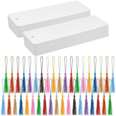 DSYIL 100 Set Blank Bookmarks with Colorful Tassels, White Cardstock Bookmarks Bulk, Craft Paper Book Marks for DIY Projects and Gifts Tags, 5.5 x 2 Inch
