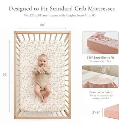 Konssy Muslin Crib Sheets for Girl Boy, 2 PCS Soft and Breathable Cotton Baby Sheets for Standard Crib Mattress, 52"x 28" (Floral, Pink)