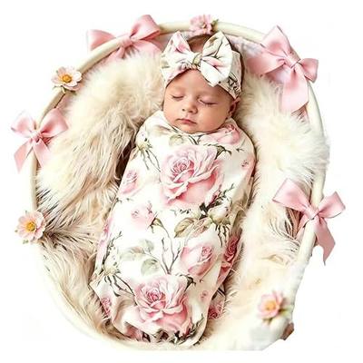 Galabloomer Newborn Receiving Blanket Headband Set Baby Flower Swaddle