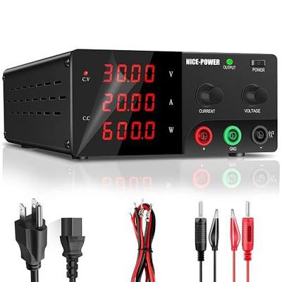 NICE-POWER DC Power Supply Variable, 0-30V 0-20A 600W High Power Bench Power Supply with Encoder Knob & Output Switch, Benchtop Adjustable Switching Regulated Power Supplies for Repair/Test