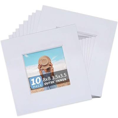 Somime 10 Pack Pre-Cut 8x8 White Picture Mats for 4x4 Photos | White Core Bevel Cut Frame Matte, Acid Free, Ideal for Frames/Artwork/Prints