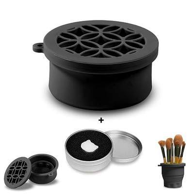 Iborrys Silicone Makeup Brush Cleaning Cup - Portable Foldable Holder & Cleaner, 2-in-1 Design (Black)