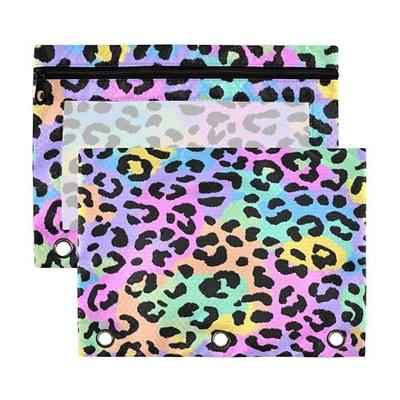 Kcldeci Pencil Pouch for 3 Ring Binder, Leopard Print Cute Cheetah Spots 2 Pack Binder Pencil Pouch with Clear Window Pencil Bags with Zipper Pencil Case for Binder