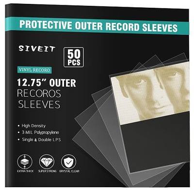 Siveit Record Sleeves for Vinyl Record-50 Clear Plastic Protective Vinyl Record Outer Sleeves 3 Mil No-Acid -12.75" x 12.5" Outer for 12" Single and Double LP Album Covers