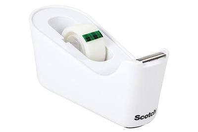 Scotch Desktop Tape Dispenser, White, with 1 Roll Magic Tape (3/4 in x 1296 in) – Weighted Refillable Holder for Office & Home