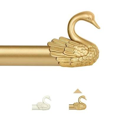 TANGWIN Gold Curtain Rods for Windows 48 to 84 Inch(4-7ft),1 Inch Adjustable Curtain Rod,Heavy Duty Window Rods,Decorative Swan Finials Drapery Pole,Telescoping Single Rod for Bedroom 36-88",Brass
