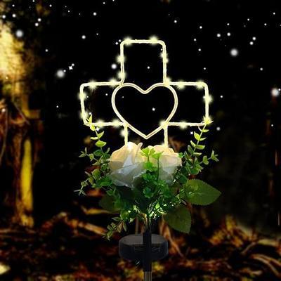 Lmtocs Solar Cross Grave Decorations for Cemetery Loved One, Memorial Sympathy Gifts for Loss of Loved One, Cemetery Decorations for Memorial Day, Mother Day, Father Day, Christmas Grave Decorations