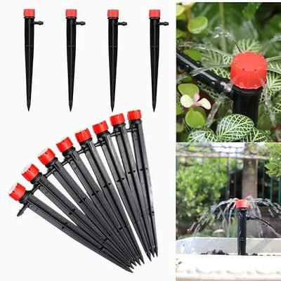 50pcs Drip Emitters for 1/4" Drip Irrigation Tubing, Adjustable 360 Degree Water Flow Drippers on 5" Arrow Stake, Garden Irrigation Drippers for (4-7mm) Watering System