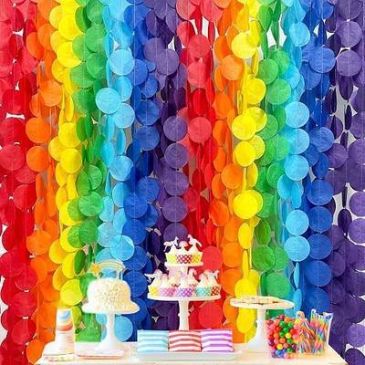 205Ft Rainbow Party Decorations Big Polka Dots Tissue Paper Backdrop Streamer Colorful Circle Dots Hanging Curtain Garland for Birthday Fiesta Carnival Wedding Engagement Pride Party Supplies