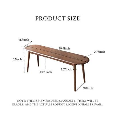 100% Solid Oak Indoor Dining Bench, Wood Bench for End of Bed with Safety Rounded Corners, Entryway Benches for Farmhouse, Kitchen, Living Room(Walnut,12" L x 39.5" W x 16.2" H)