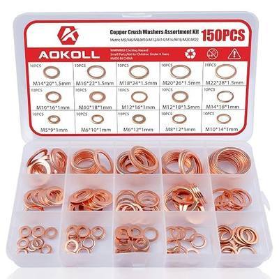 150Pcs Copper Sealing Washers M22 M20 M18 M16 M14 M12 M10 M8 M6 M5 15 Size Crush Washers Assortment Kit (Copper)