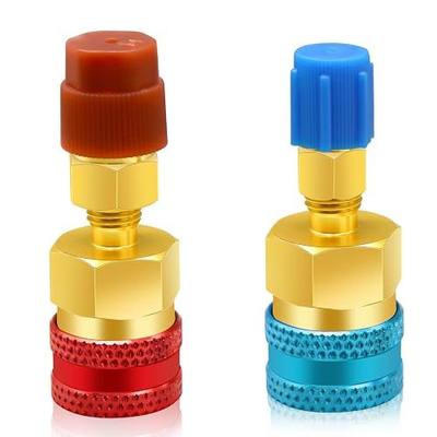 2Pcs R1234yf to R134a Adapter, Quick Couplers Kit R1234yf Refrigerant Recharge Kit, High/Low Side R134a to R1234yf Adapters for R1234yf/R134a Car Ac Refrigerant System Evacuation Recharging, Red, Blue