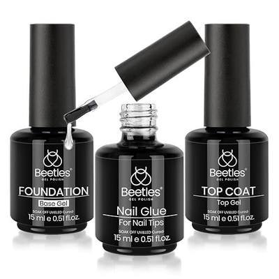 Beetles Top Coat,Base Gel and 9-in-1 Nail Glue Set 3Pcs 15ml | No Wipe Base Coat with 9 In 1 Adhesive Shine Effect Long Lasting Soak Off UV Light Lamp DIY Gifts for Women