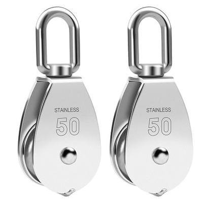 M50 Single Pulley Snatch Block Lifting Crane Heavy Duty Swivel Hook 304 Stainless Steel, 3/8" Rope x 2" Sheave, 800 lbs Load (M50-2PCS)
