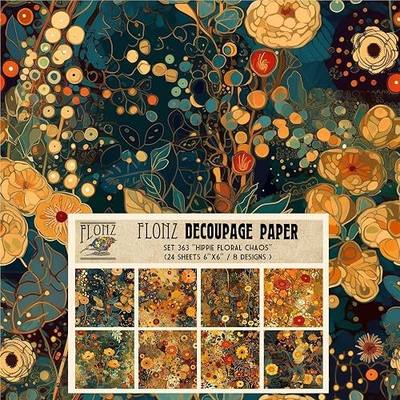 Decoupage Paper Pack (24 Sheets 6"x6") Hippe Floral Chaos # Vintage Styled Pattern Paper for Decoupage, Craft and Scrapbooking