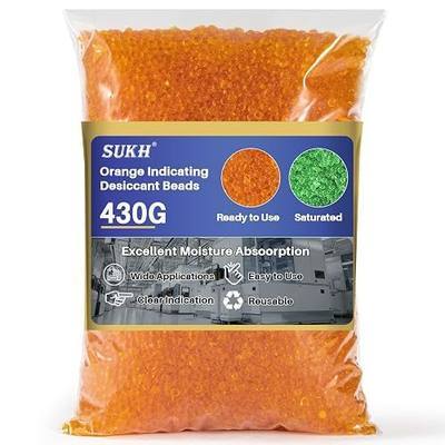 Sukh Orange Silica Desiccant Beads 430G - Indicating Silica Gel Beads Drying Silicone Reusable Desiccant Dehumidifier for Camera,Electronic,Books,Documents,Clothes,Painting,Jewelry | Color Indicating Drying Beads Bulk, Dehumidifying for Camera Lens, Electronics, Books, Documents, Clothes, Jewelry St