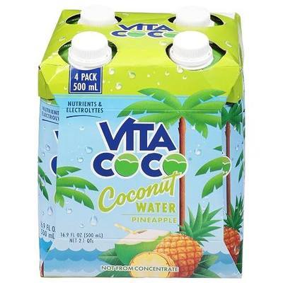 Vita Coco Coconut Water, Pineapple, 16.9 Oz (Pack of 4)