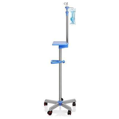 IV Pole with wheels, Adjustable 57"-79" Height, Blue | Stainless Steel Medical IV Stand with Tray and 4 Hooks for IV Hospital Home Infusion Practice and Therapy