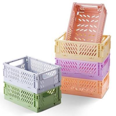 HUUSMOT 6-Pack Collapsible Small Plastic Storage Baskets, 5.9"x3.8"x2.2" | Pastel, Space-Saving, Collapsible Plastic Bins, Cute Mini Storage Crates, for Classroom, Kitchen, Office, Bedroom