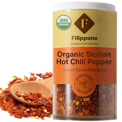 FILIPPONE - Organic Sicilian Chili Flakes, Shaker, 20 g (0.70 oz) | Spicy Herb Seasoning with Sicilian Chili Pepper, Freshly Grown in Sicily, Italian Pepperoncino, USDA Organic Certified
