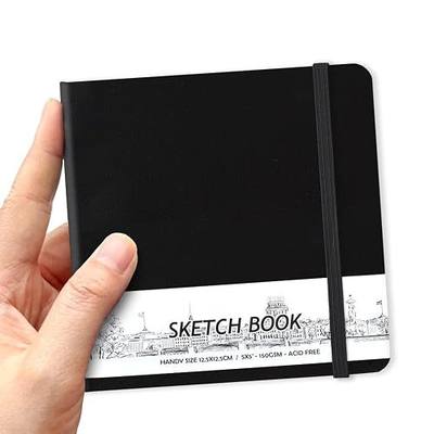 qianshan 5" x 5" Hardcover Sketchbook,Small Mixed Media Sketch Pad,58 Sheets 150GSM Acid-Free Artist Drawing Paper,Travel Journal Blank Notebook for Adults Painting,Illustration,Art Supplies.Black