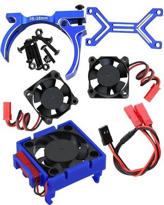 Upgrades for 1/10 Slash/Stampede/Bandit 2WD 4WD,Aluminum 3660 540 550 Motor Cooling Fan with 36-38mm Adjustable Mount & VXL-3s ESC Cooling Fan High Velocity Fan Heatsink Set,Navy Blue