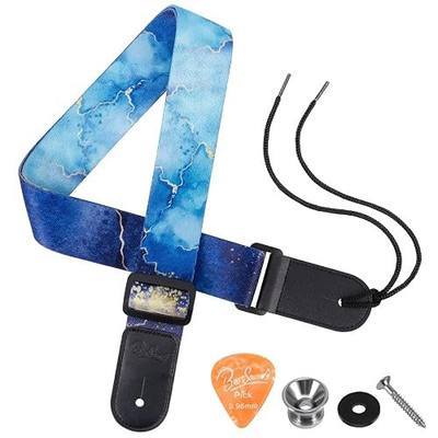 Ukulele Strap - BestSounds Uke Shoulder Straps with Leather Ends for Soprano Concert Tenor and Baritone Ukuleles (Blue Ocean)