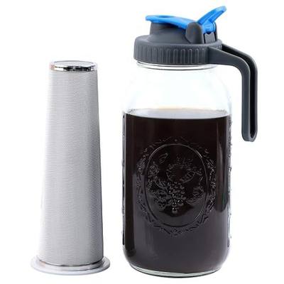 GMSWEET Mason Jar Cold Brew Coffee Maker 64 OZ Wide Mouth Cold Brew Pitcher With Pour Spout Handle Lid And Brew Filter For Iced Coffee, Iced Tea, Lemonade And Beverages