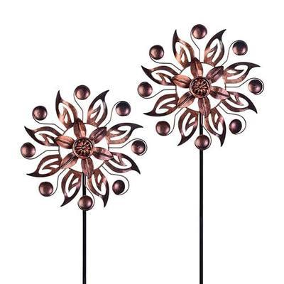 VEWOGARDEN 2PCS Outdoor Wind Spinner,Metal Wind Spinners Yard Decor Pinwheel,Copper Wind Sculptures & Spinners for for Garden, Patio, Lawn(10" Dia * 37" H)