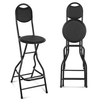 Sintuff 1 Pcs Seat Height 26 Inch Folding Bar Stool with Backrest Leather Padded Collapsible Stools for Adults Portable Black Bar Height Folding Chairs for Outdoor Indoor Kitchen Shop Cafe
