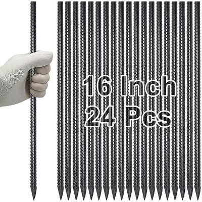VVOKGO Straight Rebar Stakes 16 Inch Metal Ground Concrete Form Stakes | 5/16 Inch Garden Spikes Steel Anchors Heavy Duty with Chisel Point End for Fence, Concrete Timber, Plant Support, Black 24pcs