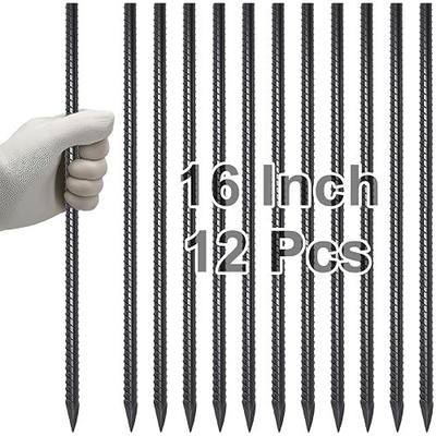 VVOKGO Straight Rebar Stakes 16 Inch Metal Ground Concrete Form Stakes | 5/16 Inch Garden Spikes Steel Anchors Heavy Duty with Chisel Point End for Fence, Concrete Timber, Plant Support, Black 12pcs