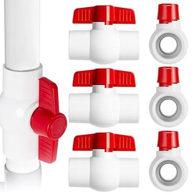 6PCS 1" PVC Ball Valve, Shut-Off Ball Valves Socket with Red T-Handle | Heavy Duty Slip PVC Valve, PVC Pipe Fitting for Water Project, Swimming Pool, Sprinkler Line, Plumbing & Irrigation System