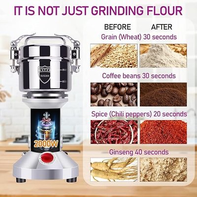 550g Grain Mill, 304 Stainless Steel Spice Grinder, 2000W High-speed Commercial Flour Mill, Superfine Flour Mill Grinder for Home, Grain Mill for Flour