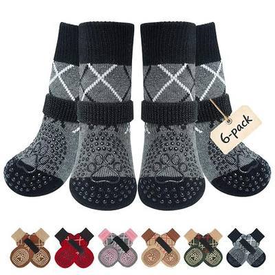 BEAUTYZOO 6PCS Dog Socks to Prevent Licking Paws for Cold Pavement, Winter Dog Shoes with Grippers for Hardwood Floors Anti Slip, Puppy Boots & Paw Protectors for Small Medium Large Senior Dogs, SM