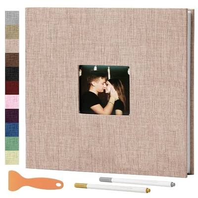 GOTIDEAL Large Photo Album Self Adhesive Magnetic Scrapbook, Beige | 3x5 4x6 5x7 8x10 Pictures, 40 Pages Linen Photo Book, DIY Anniversary Wedding Memory Book, with 2 Metallic Pens
