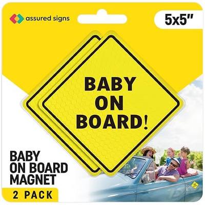 ASSURED SIGNS Baby On Board MAGNET Sign for Car, 2 Pack, 5" by 5" | Alert Drivers to Precious Cargo, Tailgating Deterrent, Reflective, Easy Repositioning, Fade Resistant, Parental Peace of Mind