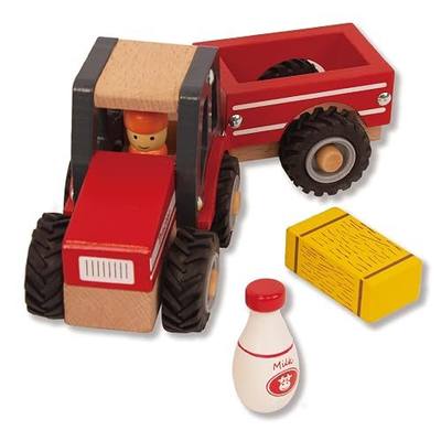 Wooden Tractor Toys for Toddlers 1-3, Baby Vehicle Toys Hand Push Car Toys for 1 2 3 Year Old Boys Girls (Red)
