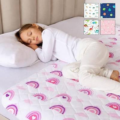 Lynmark® Potty Training Mattress Protector Pee Pads for Kids - Waterproof Toddler Bed Wetting Mat for Toilet Training - Non-Slip Washable Bedwetting Topper Absorbs Up to 2000ml - 53" x 33", Rainbow