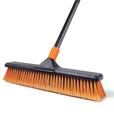 CLEANHOME 18" Push Broom Outdoor Heavy Duty for Garages,Driveways and Decks | With Extendable Long Handle, Stiff Bristle Broom, Industrial,Wide