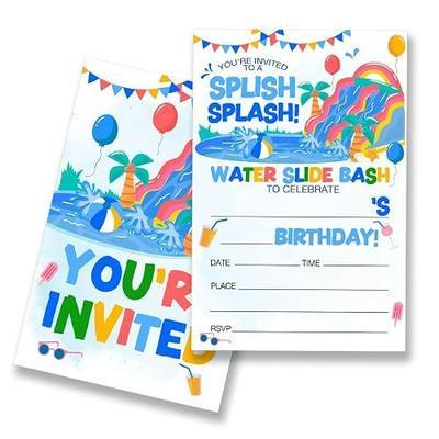 EUDOSI Water Slide Birthday Splash Party Invitations Supplies Fill-In Set of 20 with Envelopes Pool Party Birthday Invites Cards, Double Sided