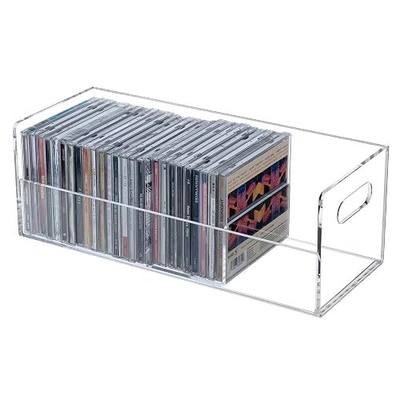 MyGift Modern Premium Clear Acrylic Stackable CD Holder Rack with Cutout Carrying Handles, Compact Disc Jewel Case Display Crate, Media Storage Organizer