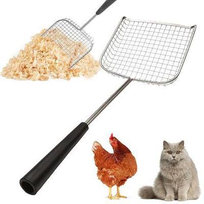 Sand Dipper Cat Poop Scooper & Chicken Poop Scooper - Rugged Big 6" Square Stainless Steel Long Handle for Home Kitty Litter Scoop & Farm Chicken Compatible Coop Scooper (Scoop)