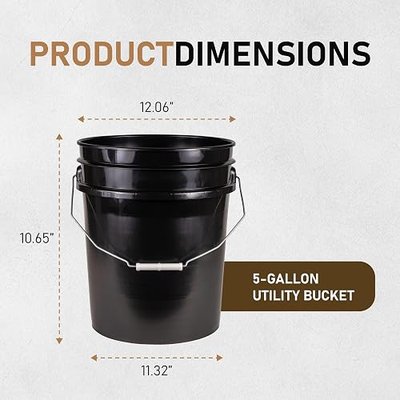 ATERET 5 Gallon Black Bucket & Lid - Durable 90 Mil All Purpose Pail - Food Grade - BPA Free Plastic - Made in USA (3 Pack)
