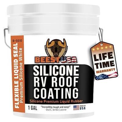 BEEST RV Roof Coating Silicone White, 1 Gal Covers up to 33.5 sq ft (2 Coat)| Liquid Rubber RV Roof Sealant for Trailer, Camper & Metal Building - Elastomeric Repair Coating, EPDM, TPO sealer, sealant