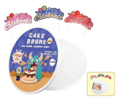16 Inch Cake Drums with Banner Cake Topper-White(3-Pack) Cake Board Round 1/2 Inch Thick Cake Boards Sturdy, Greaseproof for Birthday Wedding Multi-Tiered Party Cake Boards by GoldenBakeryFamily