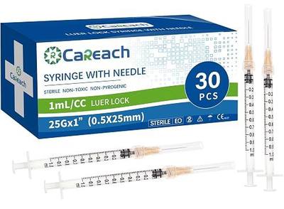 30 Pack 1mL 25G 1inch Luer Lock Refilling Ink Individually Packaged