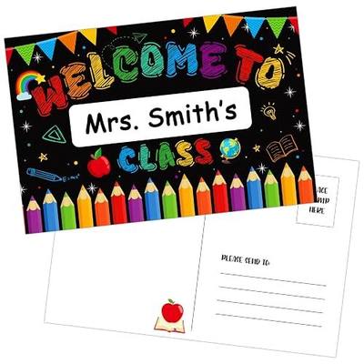WaaHome Welcome Postcards for Students - 30pcs Personalized Name/Grade Teacher Postcards for Students Back to School Postcards 4"x6" Welcome to Our Class Postcards from Teacher Kindergarten Preschool Elementary School Supplies